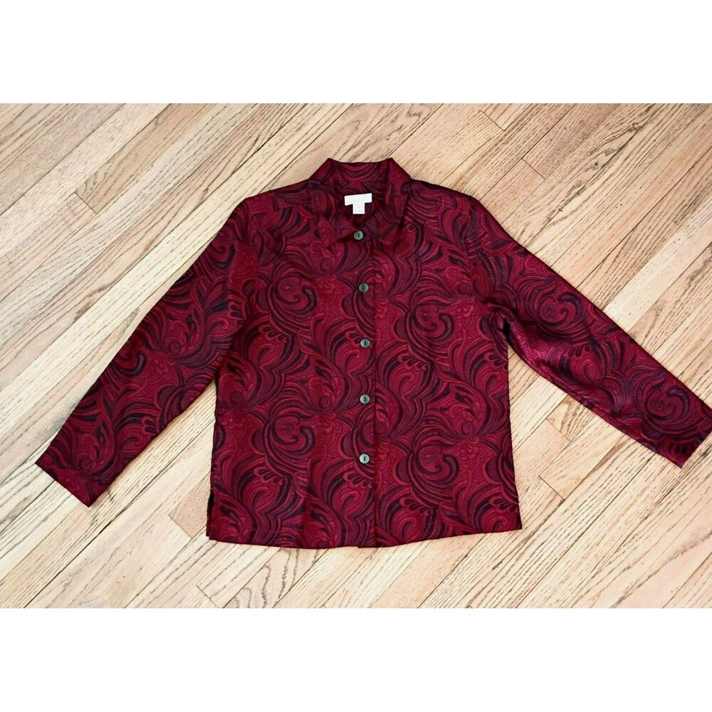 Blazer Jacket Top Paisley Button Up Red Office Christopher & Banks Women's small - Picture 2 of 11